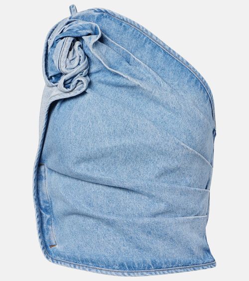 Draped one-shoulder denim top