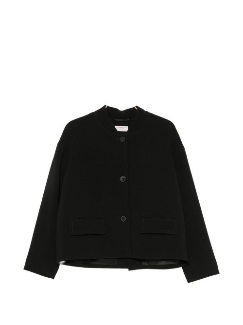 Cropped Wool-Blend Jacket — Black