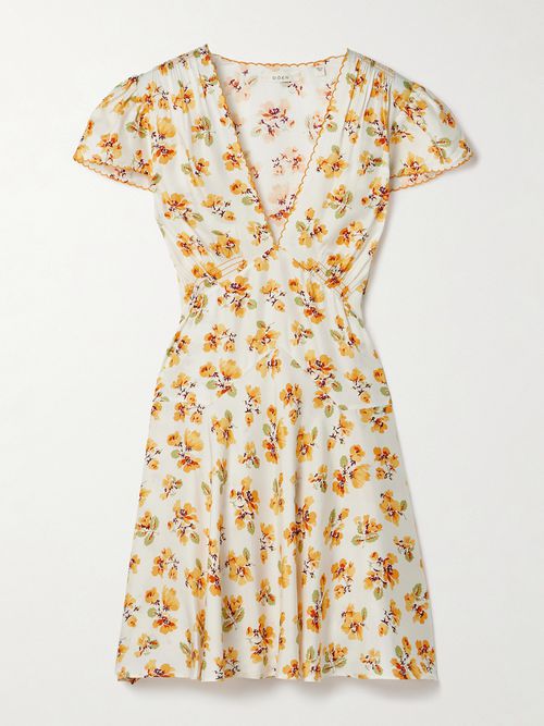 Dianne Floral-print Silk-blend Twill Mini Dress - Orange