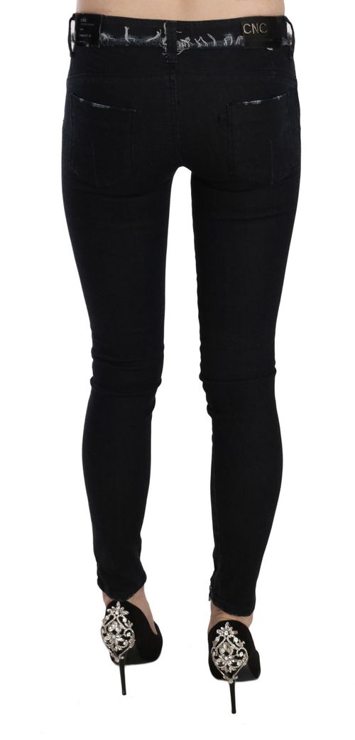 Low Waist Zipper Leg Skinny Denim Jeans — Black