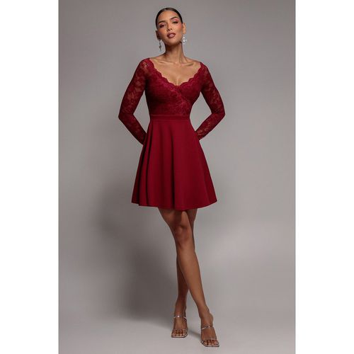 Goddiva Off The Shoulder Lace Skater Mini Dress - Wine