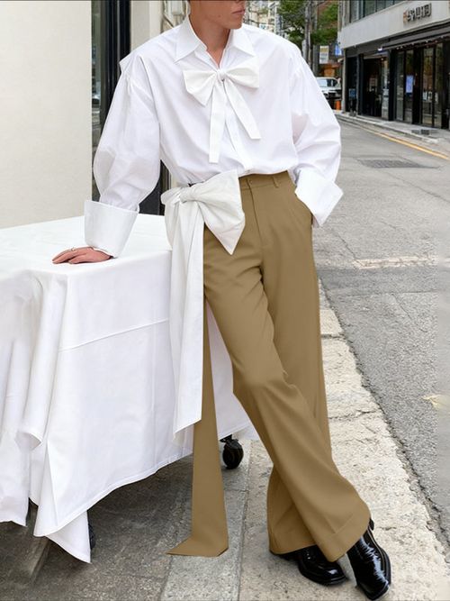Men's Bow Patchwork Two Pieces Outfit SKUL40169 - Khaki / 5XL