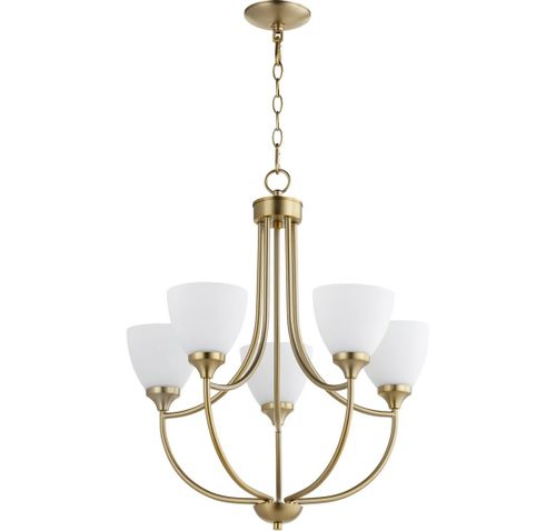 Quorum Enclave 5-Light 25" Transitional Chandelier in Aged Bra