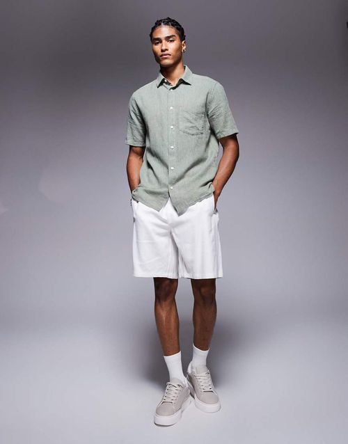 Bershka linen short in white