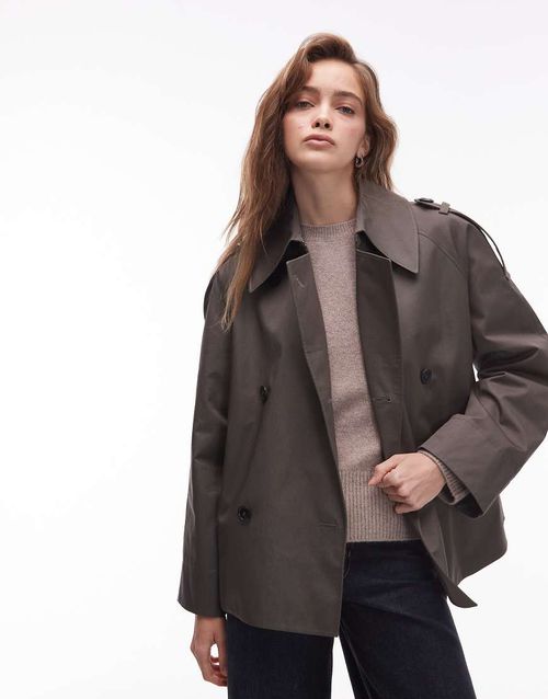 & bold shoulders short trench jacket in dark green