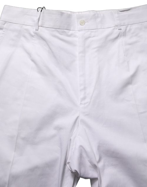 Cotton-Elastane Tapered Leg Trousers — White