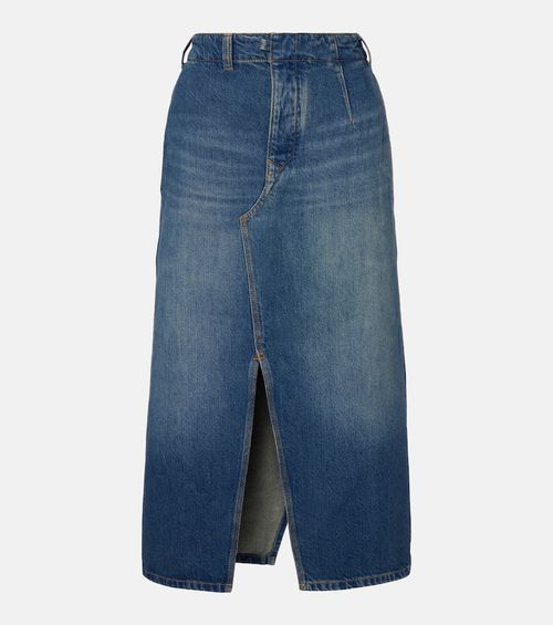 Asymmetric denim midi skirt
