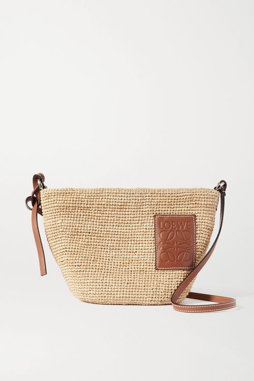 + Paula's Ibiza Pochette Leather-trimmed Woven Raffia Shoulder Bag - Tan