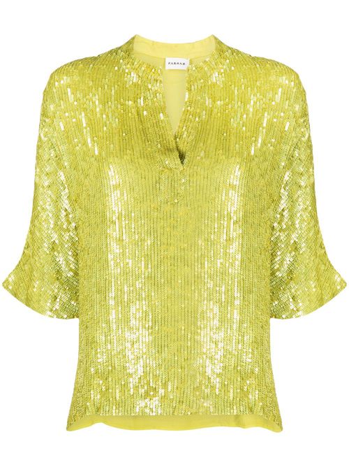 Sequin-embellished short-sleeve blouse - Green