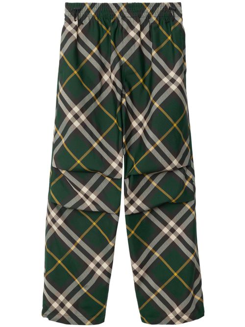 Wide-leg checked trousers - Green