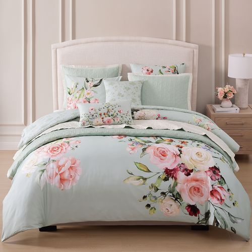 Rose on Misty Green 8 Piece Reversible Comforter & Coverlet Set