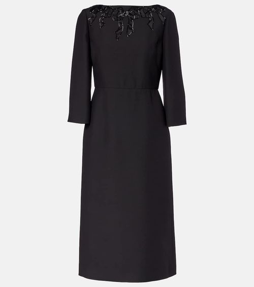 Embroidered wool and silk midi dress
