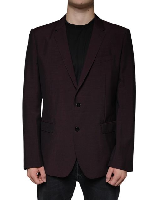 Wool Single-Breasted Blazer — Burgundy