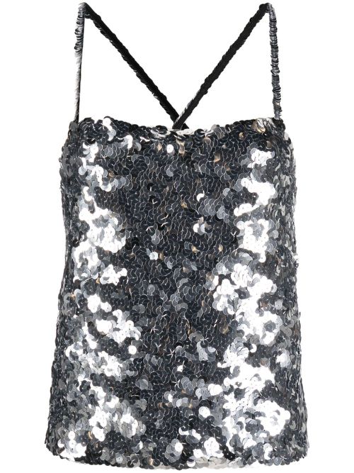 Sequinned square-neck tank top - Silver