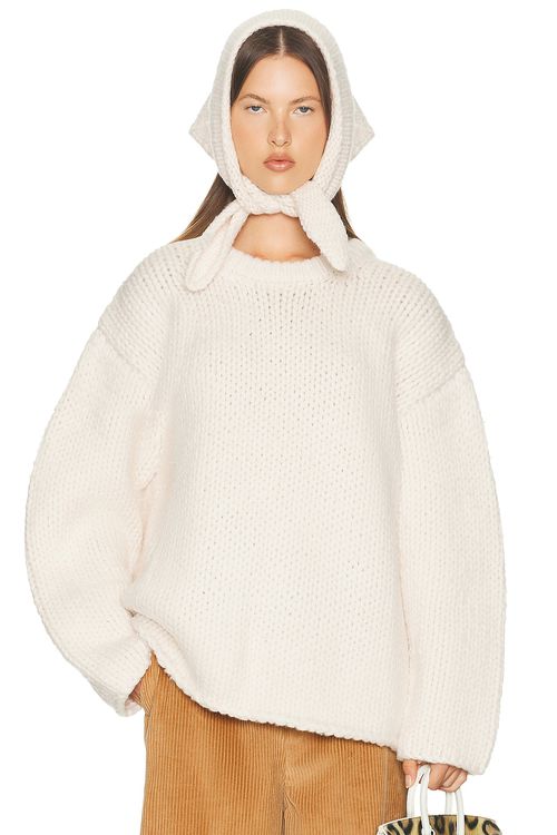 Helsa Kelcey Hand Knit Crewneck in Oat - Beige. M also in XXS, XS