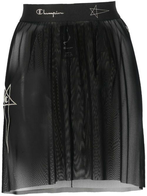 Logo-waistband sheer skirt - Black