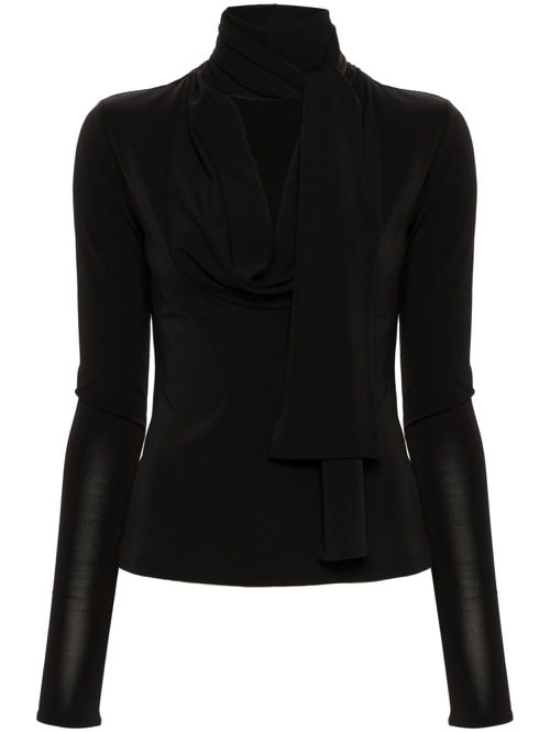 Gathered-tie long-sleeved top - Black