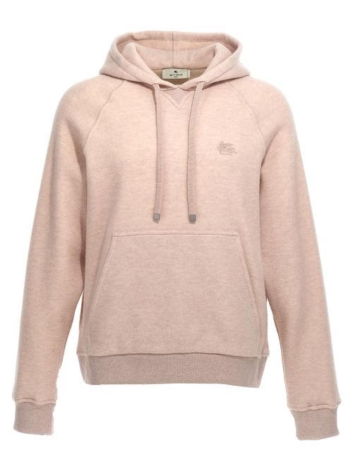 -Logo Embroidery Wool Hoodie Felpe Beige-Uomo