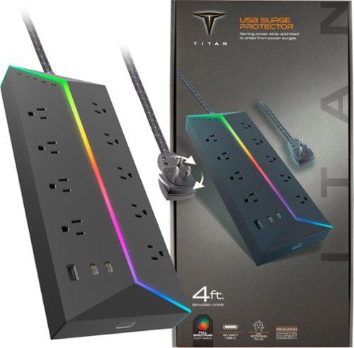 9 Outlet/2 USB-C/1 USB-A 5000 Joules Surge Protector with ColorChanging LED - Black
