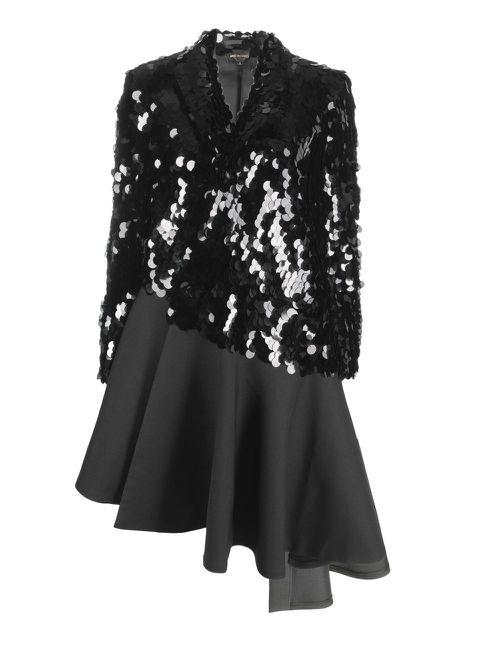 Sequin-embellished mid-length coat - Black