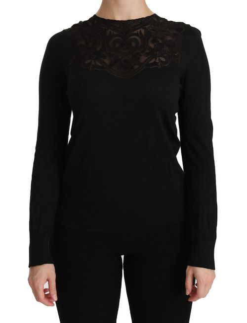 Lace-Trimmed Silk Blouse — Black