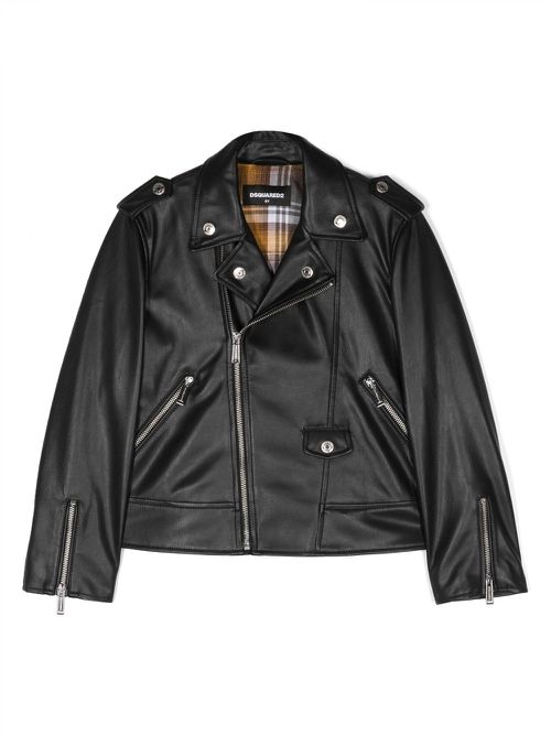 Logo-patch faux-leather jacket - Black