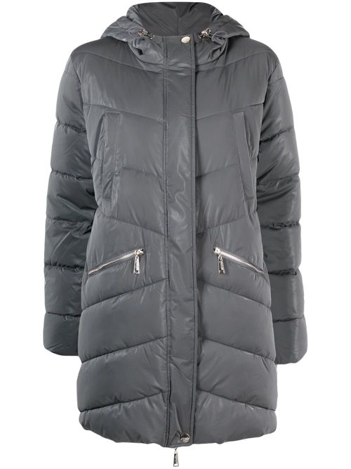 Logo-plaque hooded padded coat - Grey
