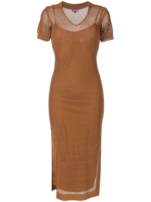 Lined mesh midi dress - Brown