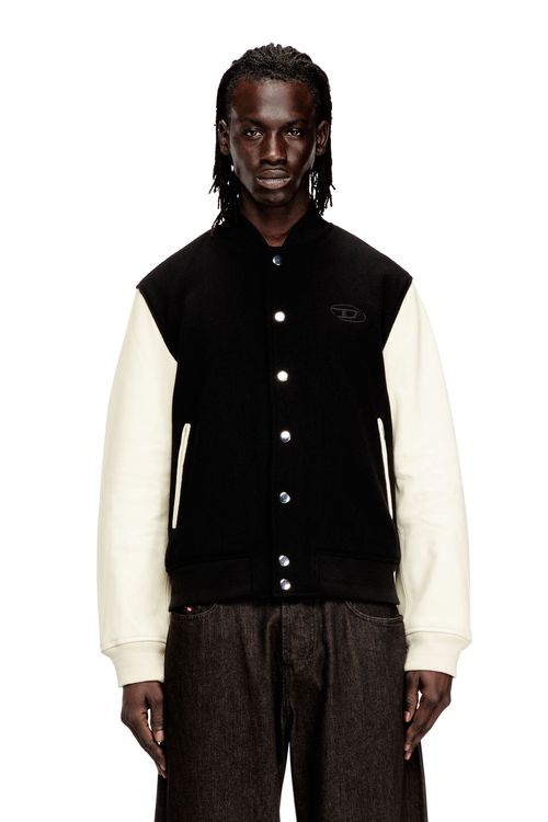 Bomber jacket in wool blend and leather - Leather jackets - Man - Multicolor