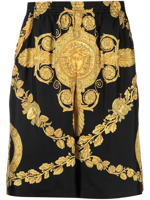 Barocco-print silk shorts - Black