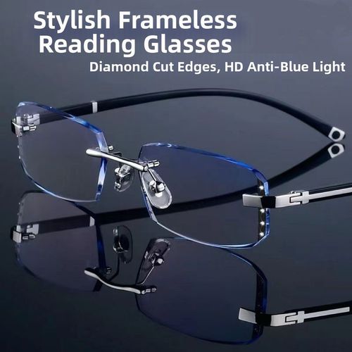 Fashion Diamond Cut Reading Glasses For Men, Anti Blue Light, Anti Fatigue, High Definition Farsighted Glasses For Middle Aged And Elderly People