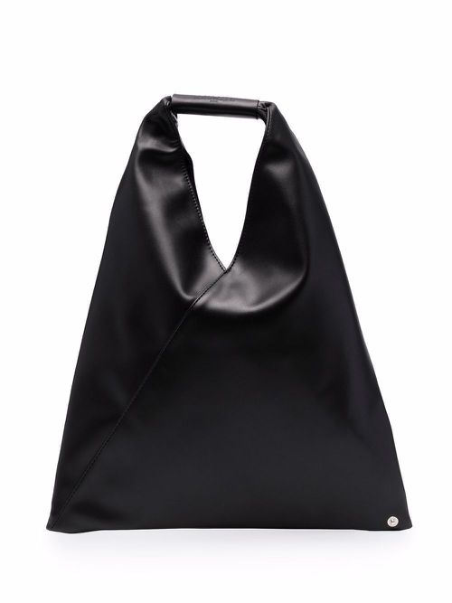 Japanese triangle leather tote bag - Black