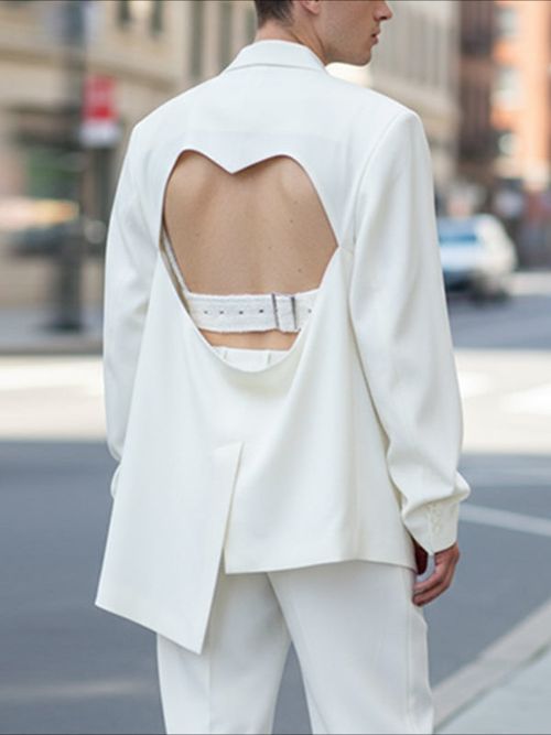 Men's Back Cutout Long Sleeve Blazer SKUL42558 - White / S