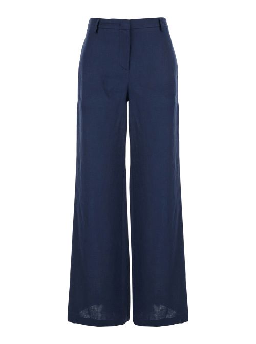 Wide-Leg Linen Trousers — Blue