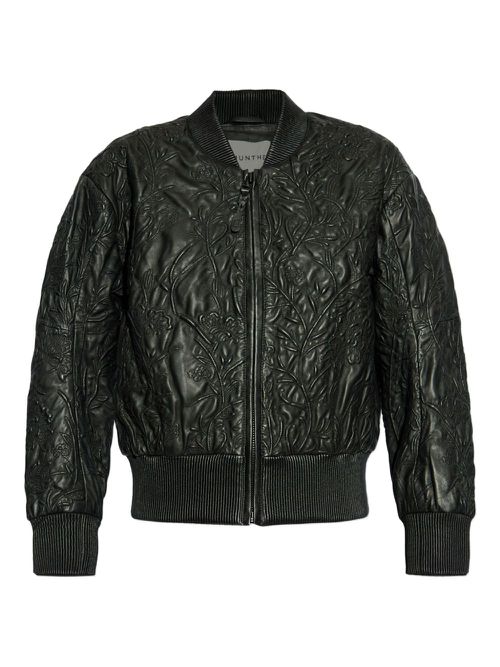 Embroidered-leather bomber jacket - Black