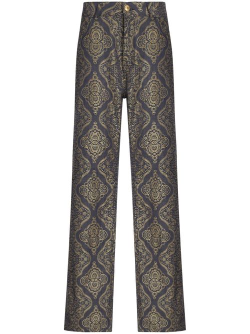 Paisley-jacquard straight-leg jeans - Black