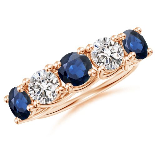 Angara 2.1 Carats Half Eternity Five Stone Sapphire and Diamond Wedding Band in 18K Rose Gold