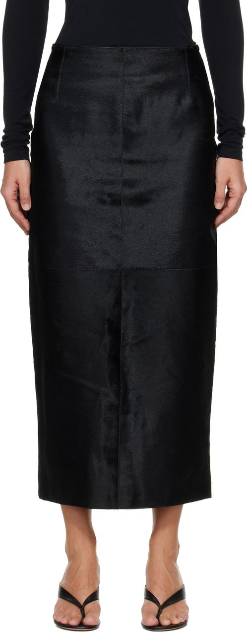 Black Elisse Long Pencil Ponyhair Skirt