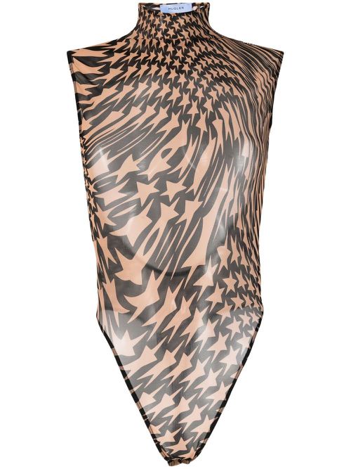 Star-print mesh bodysuit - Black