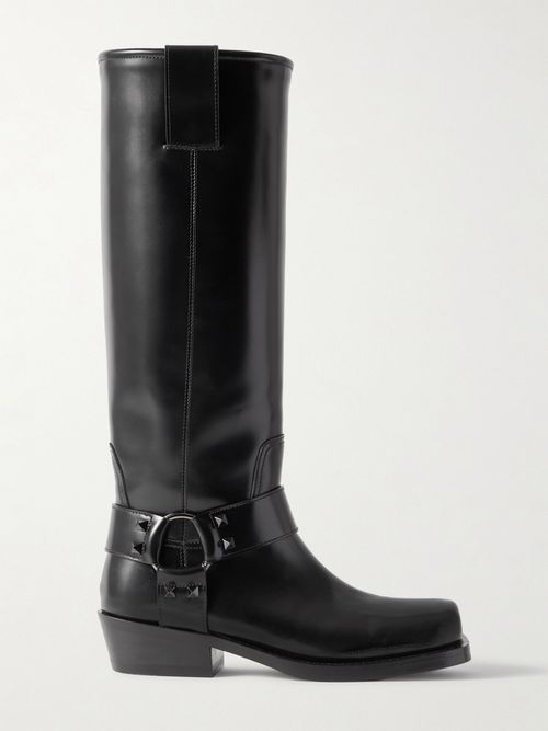 Rockstud 40 Leather Knee Boots - Black