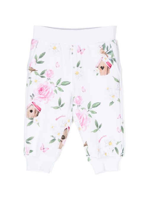 Floral-print cotton-blend trousers - White