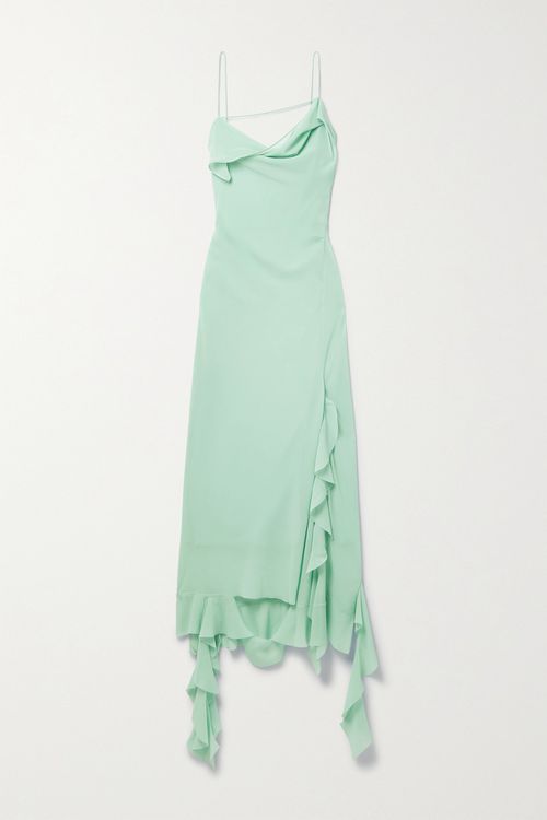 Acne Studios | Asymmetric Layered Ruffled Chiffon Midi Dress - Blue | Realry