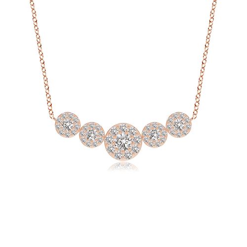 Angara 0.32 Carat Graduated Five Stone Diamond Halo Necklace in 14K Rose Gold