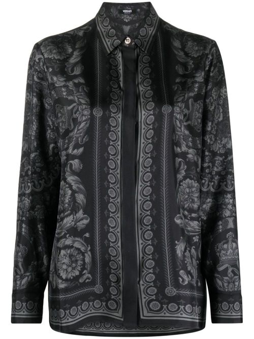 Barocco-print silk-twill shirt - Black