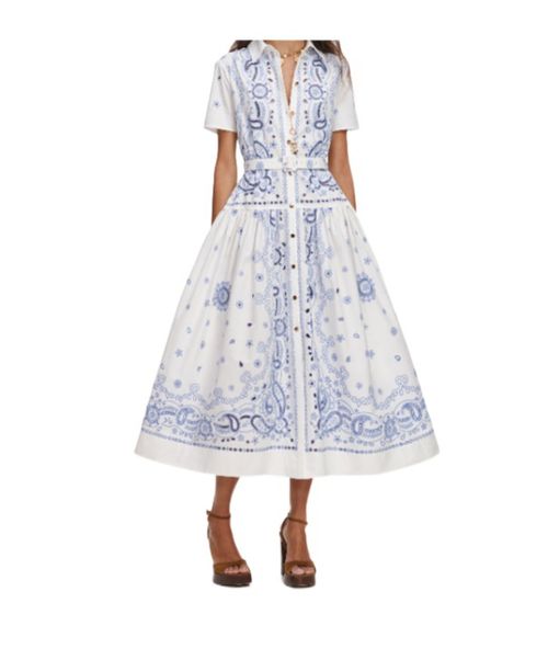 Paisley-print belted shirt dress