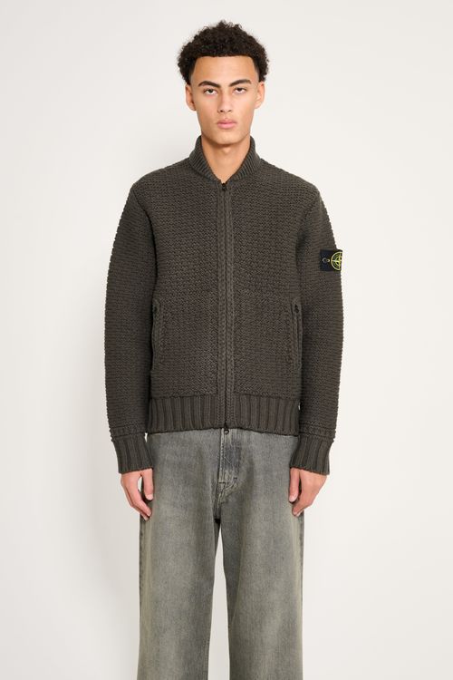 Stone Island Pure Wool Jumper With Zip Pockets Military Green