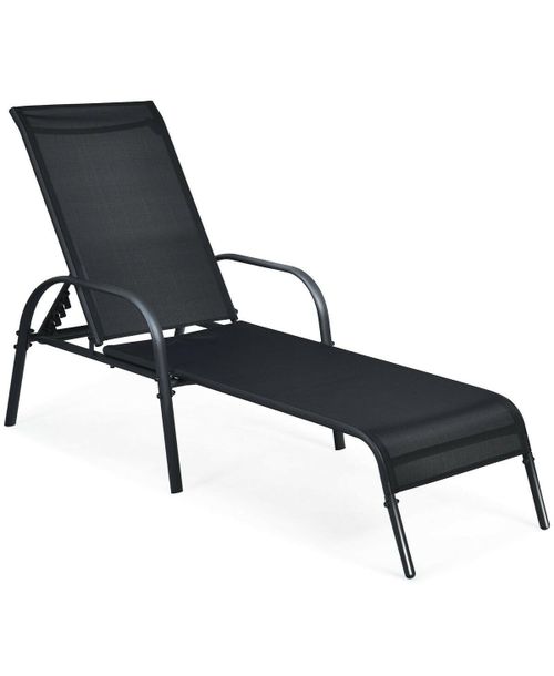 Adjustable Patio Chaise Folding Lounge Chair with Backrest - Black