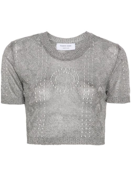 Metallic fine-ribbed top - Silver