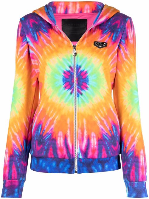Logo-print tie-dye zipped hoodie - Pink