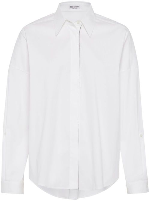 Bead-embellished cotton-blend shirt - White